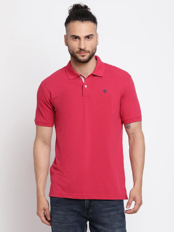 Men's Dark Pink Polo neck Half Sleeve T-Shirt