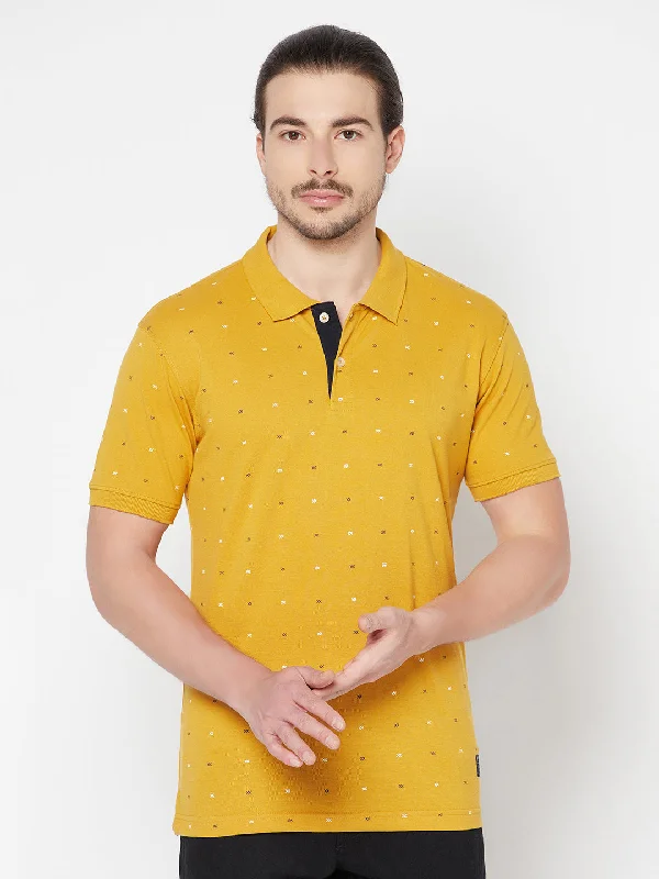 Men's Mustard All over print Polo neck Half Sleeve T-Shirt