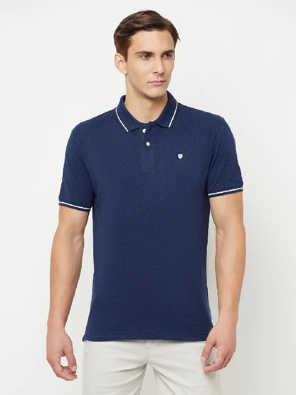 Men's Navy Blue Polo neck Half Sleeve T-Shirt