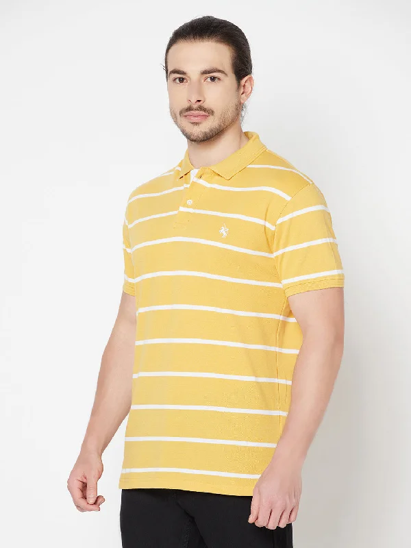 Men's Yellow Stripe Polo neck Half Sleeve T-Shirt