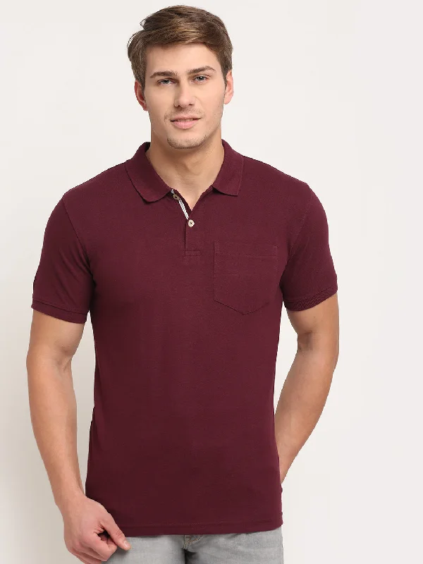 Men's Wine  Polo neck Half Sleeve T-Shirt