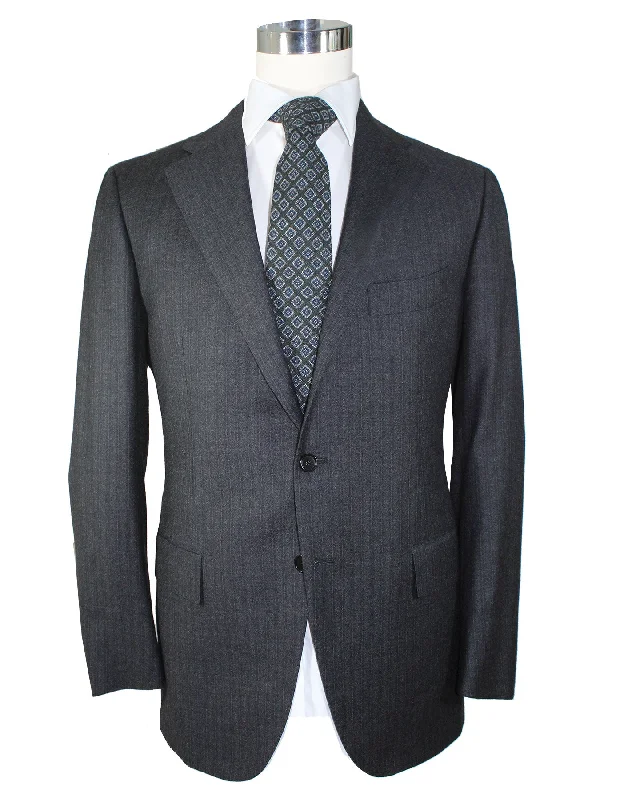 Cesare Attolini Suit Charcoal Gray Stripes EU 52/ US 42