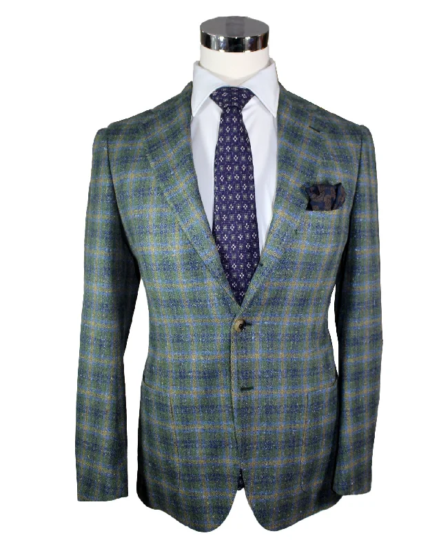 Cesare Attolini Sport Coat Green Plaid Cashmere Silk Blazer EU 48/ US 38