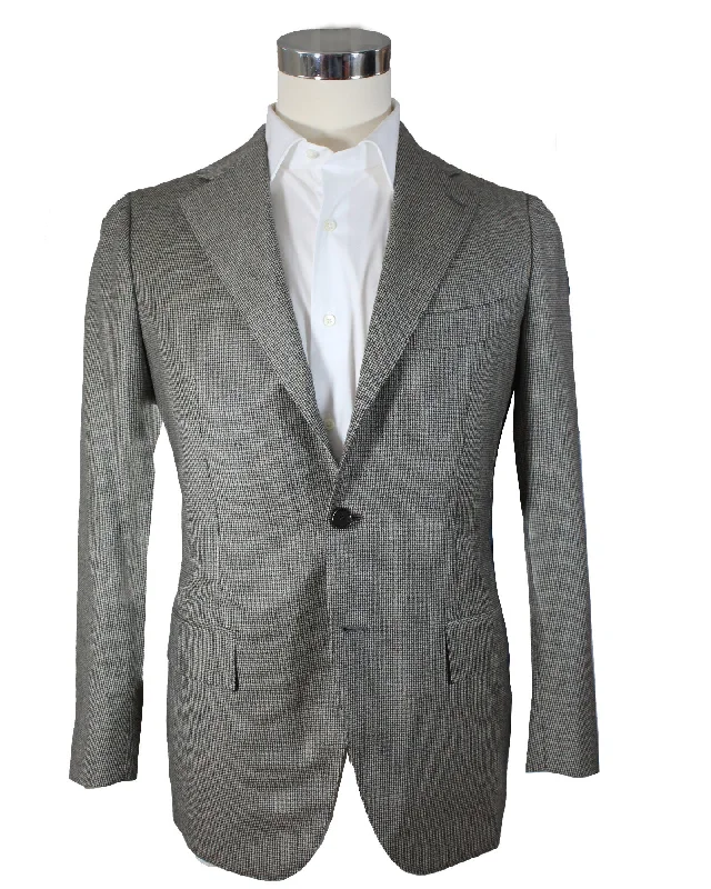 Cesare Attolini Suit Beige Brown Houndstooth Wool EU 46/ US 36