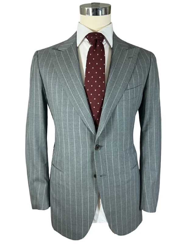 Cesare Attolini Suit Gray Stripes Peak Lapel EU 52/ US42