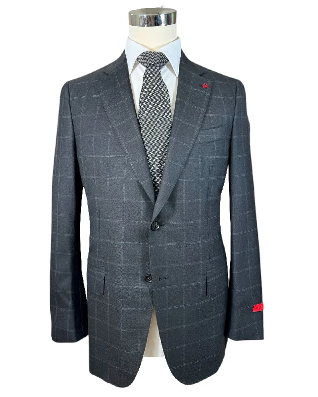 Isaia Suit Dark Gray Windowpane EU 52/ US 42 SALE