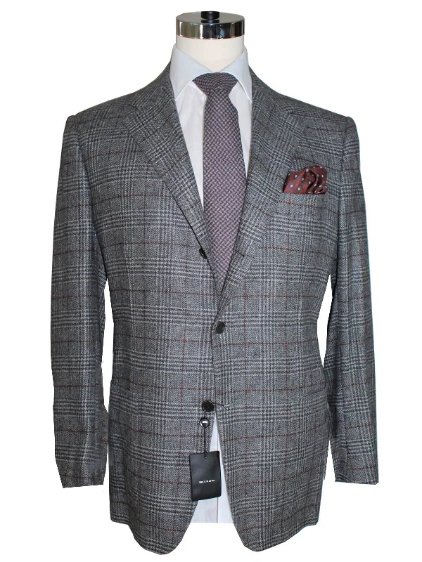 Kiton Sport Coat Gray Brown Plaid Blazer EUR 54 - US 42 R REDUCED SALE