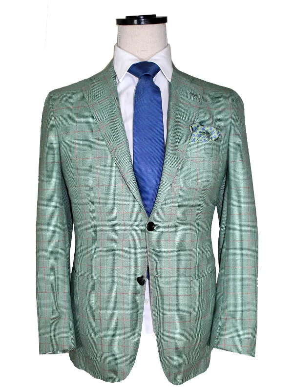 Kiton Sport Coat Green Houndstooth Cashmere Silk 2 Button EUR 48/ US 38 R SALE