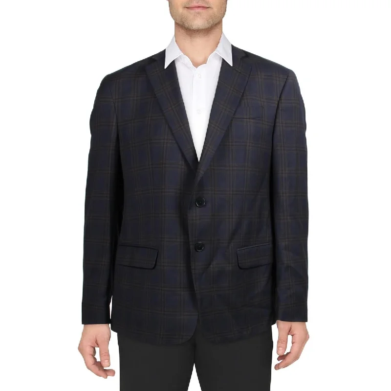 Mens Wool Plaid Two-Button Blazer