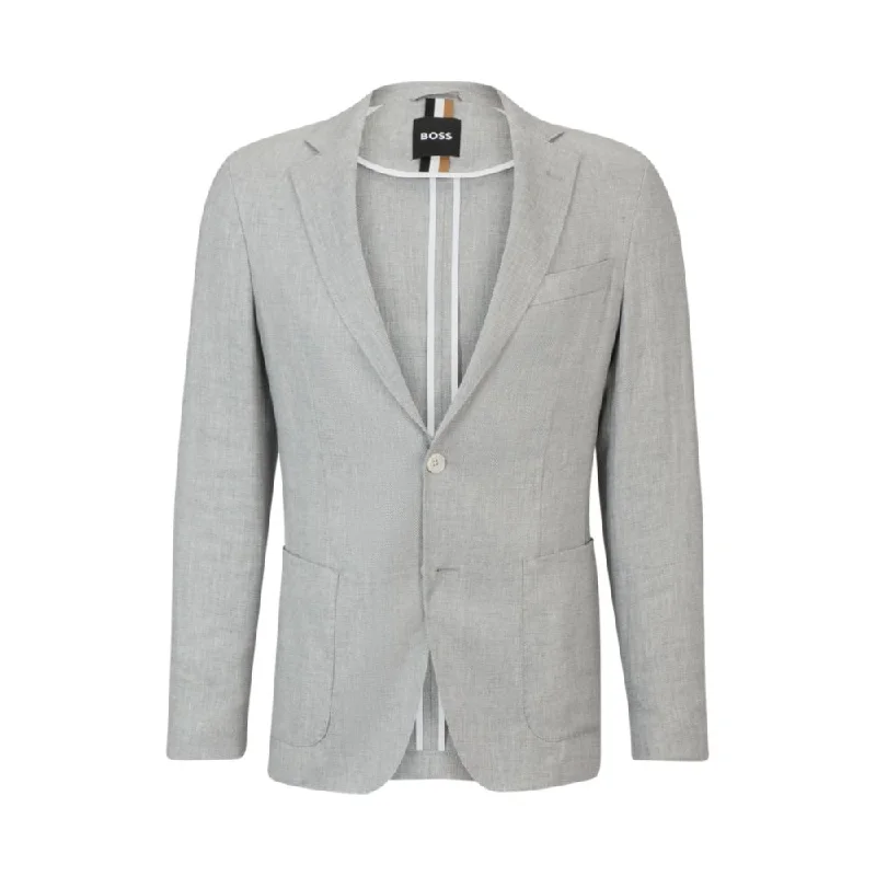 Slim-fit jacket in a micro-patterned linen blend