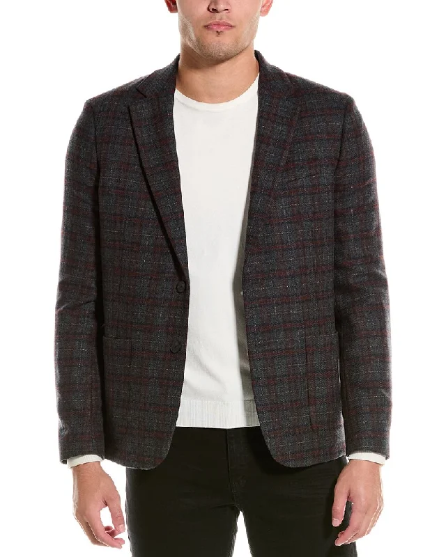 The Kooples Leather-Trim Wool-Blend Blazer